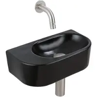 Qeramiq Fuente fonteinset – halfrond – 40x21.5x12 cm – zonder kraangat – kraan geborsteld RVS SW1210764/SW696207/SW696217/SW1108829