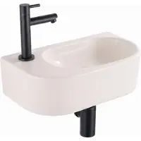 Qeramiq Fuente fonteinset – halfrond – 40x22x12 cm – keramiek linnen – kraangat links – mat zwarte kraan SW1449883/SW696199/SW696210/SW696235