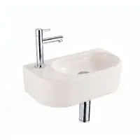 Qeramiq Fuente fonteinset – halfrond – 40x22x12 cm – keramiek linnen – kraangat links – chromen kraan SW1449883/SW696203/SW696214/SW696234