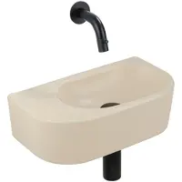 Qeramiq Fuente fonteinset – halfrond – 40x21.5x12 cm – keramiek beige – zonder kraangat – mat zwarte kraan SW1210765/SW696205/SW696215/SW1108828