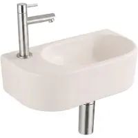Qeramiq Fuente fonteinset – halfrond – 40x22x12 cm – keramiek linnen – kraangat links – kraan geborsteld RVS SW1449883/SW696201/SW696212/SW696237