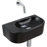 Qeramiq Fuente fonteinset – halfrond – 40x21.5x12 cm – keramiek zwart mat – zonder kraangat – chromen kraan SW1210764/SW696209/SW696219/SW1108827