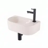 Qeramiq Fuente fonteinset – halfrond – 40x22x12 cm – keramiek linnen – kraangat rechts – mat zwarte kraan SW1449884/SW696199/SW696210/SW696235