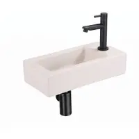 Qeramiq Fuente fonteinset – 38x18.5x9 cm – keramiek linnen – kraangat rechts – mat zwarte kraan SW1449878/SW696199/SW696210/SW696235