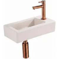 Qeramiq Fuente fonteinset – 38x18.5x9 cm – keramiek linnen – kraangat rechts – geborsteld koperen kraan SW1449878/SW799406/SW799404/SW970033