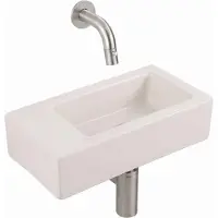 Qeramiq Fuente fonteinset – 38x18.5x9 cm – keramiek linnen – zonder kraangat – kraan geborsteld RVS SW1449879/SW696201/SW696212/SW1108829