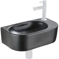 Qeramiq Fuente fonteinset – halfrond – 40x21.5x12 cm – keramiek zwart mat – kraangat rechts – mat witte kraan SW1209552/SW696206/SW696216/SW1210972