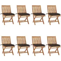 vidaXL Klapstoelen met kussens, 8-delig, massief teak hout