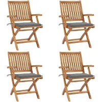 vidaXL Klapstoelen met kussens, 4-delig, massief teak hout