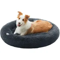 Feandrea hondenbed, zacht, wasbaar, met lange pluis, diameter 90 cm – maat L, 90 x 90 x 20 cm, donkergrijs
