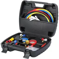 OEM AC-manifolddrukmeterset, compatibel met R134A, R410A, R404A, R22, met vierventielontwerp, zwart
