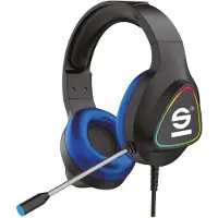 Sparco SPHEADPHONEPRO, bekabelde gaming-hoofdtelefoon, frequentiebereik 20 - 20000 Hz, gewicht 300 g, kleur: zwart, blauw