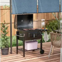 MODFU - Houtskoolbarbecue Met Deksel En Thermometer - Zwart - 113 X 65 X 108 Cm