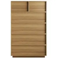 MODFU - Ladekast - 6 Laden - Greeploos Minimalistisch - Voor Slaapkamer Of Hal - MDF En Spaanplaat - Eikenkleur - 80 x 48 x 127 cm