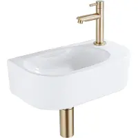 Qeramiq Fuente fonteinset – 40x21.5x12 cm – keramiek wit glans – kraangat rechts – geborsteld gouden kraan SW1209550/SW696208/SW696218/SW696238