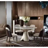 AEA Esstisch 6x Stühle Esszimmer Leder Tisch Stuhl Rund Modern Design Möbel Luxus