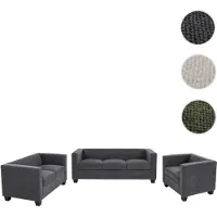 Mendler 3-2-1 Sofa-set Lille, loungesofa met Nosag-vering, stof/textiel, chenille (260g/m²), donkergrijs