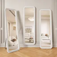 Rosahqnda Rechthoekige wandspiegel 160x50 cm - Grote passpiegel met wit fluwelen frame, zachte rand en gehard glas voor slaapkamer, kleedkamer en hal