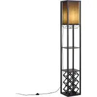 QAZQA Moderne vloerlamp zwart met stoffen kap en wijnrek - Stojan Wine