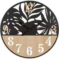 Mauro Ferretti Wandklok Palme, metaal en MDF, 60x2,5 cm, zwart/bruin,