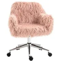 MODFU Bureaustoel - In Hoogte Verstelbaar En Draaibaar - Elegant - Nylon En Kunstbont - Roze En Zilver