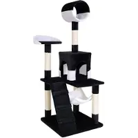 Lionto kraboom, stijlvol, 133 cm hoog, kattenboom met pluche bekleding, stevige sisalstammen en diverse ligvlakken, zwart/wit