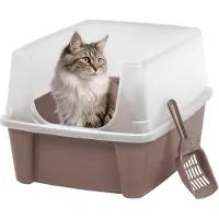 IRIS OHYAMA kattenbak, open model, geschikt voor katten tot 7 kg, taupe kleur, hoge randen, ideaal voor grote katten, BPA-vrij