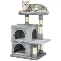Merkloos Krabpaal 80 cm, 2 grotten, sisaltouw en pluche, lichtgrijs, voor katten