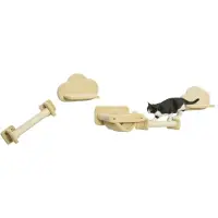 PawHut Katten Klimrek - Set met 2 krabpalen, 2 plateaus en een hangmat bekleed met pluche, kleur beige