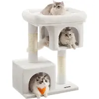 Feandrea Krabpaal, 84 cm kattenboom, L, kattenhuis voor grote katten tot 7 kg, groot platform, 2 kattenholletjes, sisalstammen, crèmewit