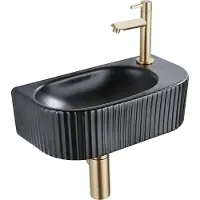Qeramiq Fuente fonteinset – halfrond – 40x21.5x12 cm – kraangat rechts – geborsteld gouden kraan – geribbeld SW1522214/SW696208/SW696218/SW696238