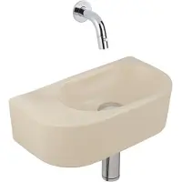 Qeramiq Fuente fonteinset – halfrond – 40x21.5x12 cm – keramiek beige – zonder kraangat – chromen kraan SW1210765/SW696209/SW696219/SW1108827