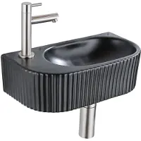 Qeramiq Fuente fonteinset – halfrond – 40x21.5x12 cm – keramiek zwart mat – kraan geborsteld RVS – geribbeld SW1522212/SW696207/SW696217/SW696237