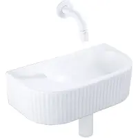 Qeramiq Fuente fonteinset – halfrond – 40x21.5x12 cm – keramiek wit mat – mat witte kraan – geribbeld SW1522210/SW696206/SW696216/SW1108833