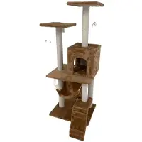 Merkloos Kratzboom Praag, 125 cm hoog, bruin, met fluweelbeklede ligplaatsen, kattenhol, speel- en krabpalen, geschikt voor katten