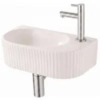 Qeramiq Fuente fonteinset – halfrond – 40x22x12 cm – kraangat rechts – kraan geborsteld RVS – geribbeld SW1449881/SW696201/SW696212/SW696237