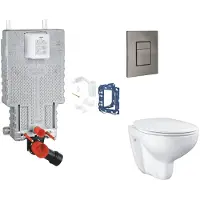 GROHE Uniset - Set voor voorwandinstallatie, toilet, SoftClose-zitting, Skate Cosmopolitan-knop en set voor het inwerpen van tabletten, geborsteld Hard Graphite SANI15BB5114