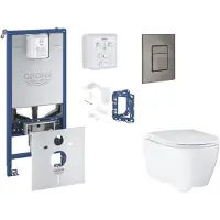 GROHE Rapid SLX - Set voor voorwandinstallatie, toilet, SoftClose-zitting, Skate Cosmopolitan-knop en set voor het inwerpen van tabletten, geborsteld Hard Graphite SANI11BB5132
