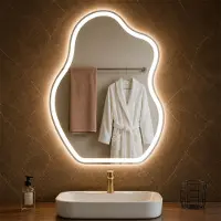 ZMH Spiegel, asymmetrische LED-badkamerspiegel, 50x70 cm, wandspiegel, touchschakelaar, ontfoggingfunctie, 3000K en 6500K lichtspiegel, dimbaar