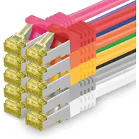 1aTTack.de Netwerkkabel Cat.7, 1,5 meter, 10 kleuren, 10 stuks, Cat7 Ethernetkabel, netwerk