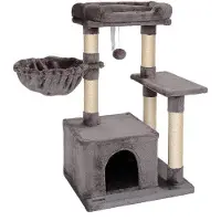Benza Ibenzoa Kraboom voor katten, 85 cm – donkergrijs, met pluche en sisal, compact formaat (50 x 40 x 85 cm), inclusief hol, ligmand, speelbal en wandbevestiging