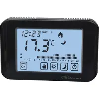 ORBIS MIRUS TOUCH, antracietkleur. Programmeerbare thermostaat met touchscreen. Wekelijkse programmering, 3 temperatuurstanden, 7 programma's. Display
