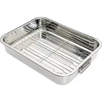 Kitchen Craft braadschaal met rooster, roestvrijstalen braadschaal, medium, 37 x 28 cm, zilver