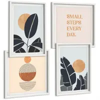 Coloray 4-Delige Schilderij Set - Plantenpatronen Met Grote Zonnen In Minimalistische Stijl - 40 x 40 En 40 x 60 - Stijlvolle Wanddecoratie - Interieur - Stijlvolle Muurdecoratie