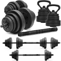 Springos Dumbellset - Verstelbare Kettlebel - 30 KG - Trainings Set - Halter Verlengstuk - Verstelbaar - Complete Set - Thuis Sporten - Zwart