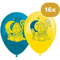 We Fiesta 16x Sinterklaas Ballonnen 12 inch / 30cm - Latex Ballonnen Print Sint - Decoratie Versiering Pakjesavond