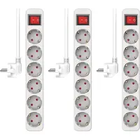 Elro 3-delige set ES106 stekkerdoos met 6 stopcontacten, schakelaar en 1,5 meter kabel – geschikt voor kinderen
