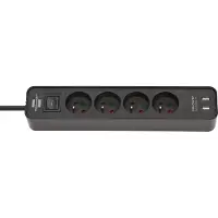 Brennenstuhl Ecolor stekkerdoos met USB 4-voudig 1,5m H05VV-F3G1,5 zwart *FR*