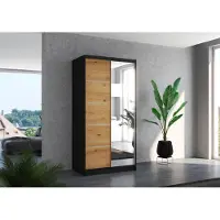 Fun-Möbel Schuifdeurenkast, modelnummer 125, in zwart, mat afwerking, afmetingen 100x200x58 cm