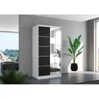 Fun-Möbel Schuifdeurenkast, modelnummer 125, in mat wit en zwart, afmetingen 100x200x58 cm